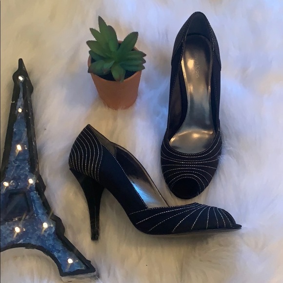 Calvin Klein Shoes - Calvin Klein black white stitching open toe heels